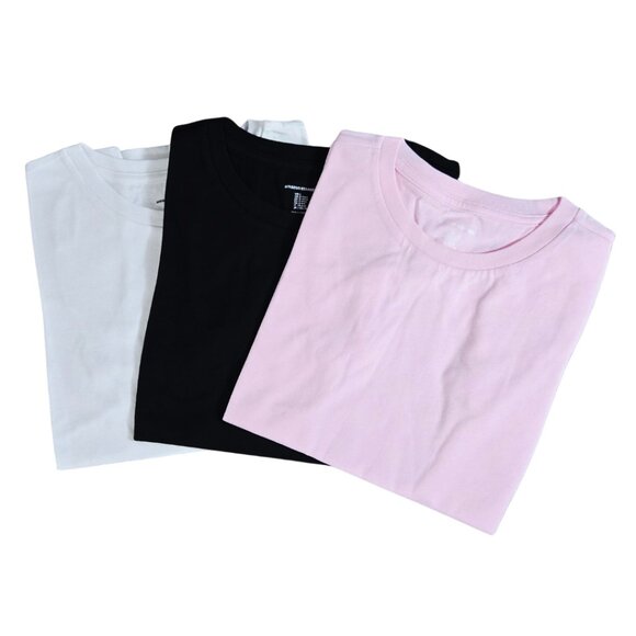 Girls 3-Pack Short Sleeve T-Shirts – Size M (9), White/Black/Pink Basics - Picture 1 of 5